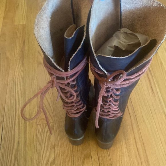FreeBird sz 6 Cosmo tall boots dark brown cognac leather wrap laces great cond - Picture 8 of 10
